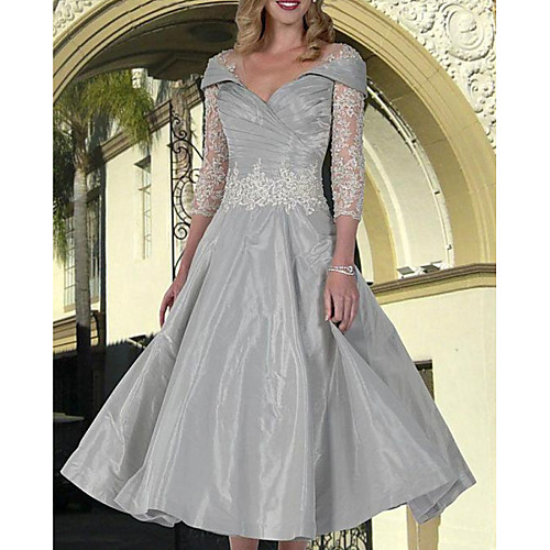 

A-Line V Neck Ankle Length Chiffon / Lace / Satin 3/4 Length Sleeve Elegant Mother of the Bride Dress with Lace / Appliques Mother's Day 2020