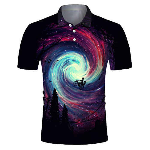 

Men's Club Weekend Rock / Exaggerated Polo - Galaxy / 3D / Visual Deception Print Black