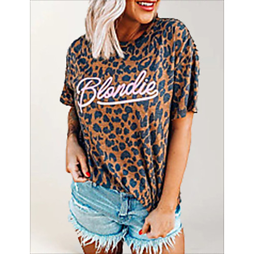 

Women's Daily T-shirt - Leopard Print Khaki