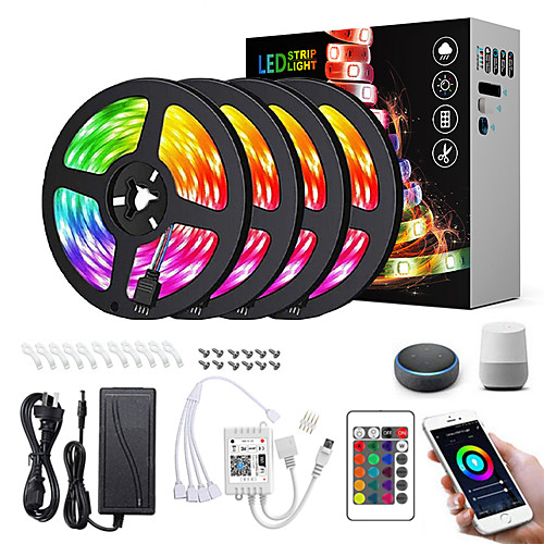 

ZDM 20M(45M) Intelligent Dimming App Control Waterproof Flexible Tiktok LED Strip Lights 5050 RGB SMD 600 LEDs IR 24 Key Controller with Installation Package 12V 8A Adapter Kit