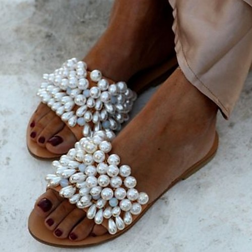 

Women's Slippers & Flip-Flops Flat Heel Open Toe PU Summer White