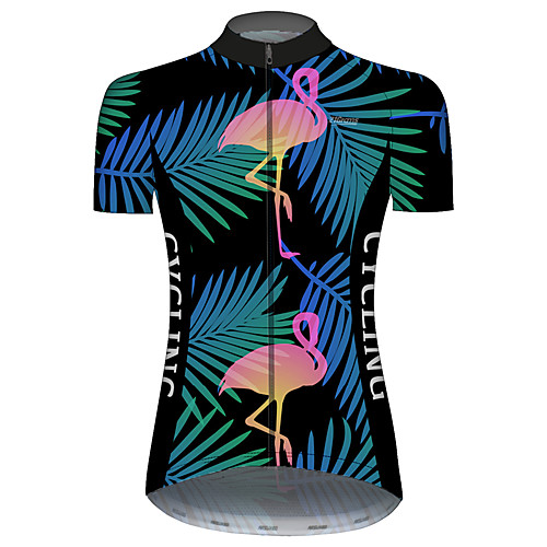 

21Grams Women's Short Sleeve Cycling Jersey Black / Blue Flamingo Bike Jersey Top Mountain Bike MTB Road Bike Cycling UV Resistant Breathable Quick Dry Sports Clothing Apparel / Stretchy