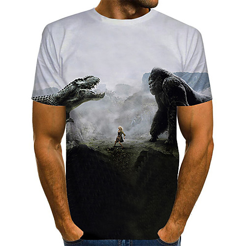 

Men's Daily Holiday Street chic / Exaggerated T-shirt - Color Block / 3D / Abstract Print Gray