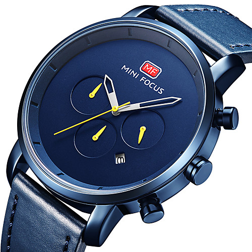 

MINI FOCUS Men's Sport Watch Quartz Stylish Genuine Leather Black / Blue / Brown 30 m Water Resistant / Waterproof Calendar / date / day Three Time Zones Analog Casual - Blue Brown Black One Year