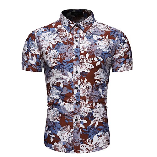 

Men's Daily Work Basic / Elegant Shirt - Floral / Geometric Rainbow