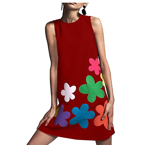 

Women's Red Black Dress A Line Floral S M