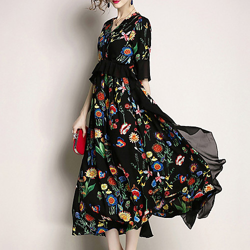 

Women's Black Dress A Line Floral S M