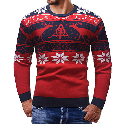 

Men's Geometric Long Sleeve Pullover Sweater Jumper, Round Neck Red / Black US32 / UK32 / EU40 / US34 / UK34 / EU42 / US38 / UK38 / EU46