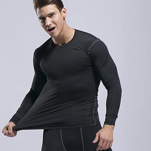 

Men's Solid Colored Slim T-shirt Sports Round Neck White / Black / Long Sleeve