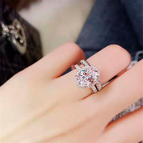 

3 carat Synthetic Diamond Ring Silver For Women's Oval cut Stylish Luxury Elegant Bridal Wedding Party Evening Formal High Quality Big