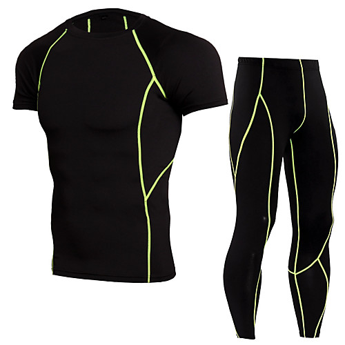 

Men's 2-Piece Stripe-Trim Activewear Set Workout Outfits Compression Suit 2pcs Round Running Active Training Jogging Thermal / Warm Breathable Moisture Wicking Sportswear Stripes Athletic Clothing Set