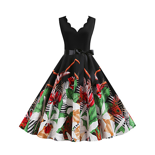 

Women's A Line Dress - Sleeveless Print Patchwork Print Deep V Street chic Party Daily Black S M L XL XXL / Cotton