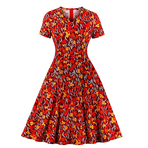 

Women's Red Dress A Line Print S M