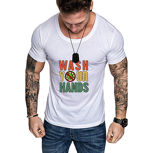 

Men's Daily Sports Business / Basic T-shirt - Solid Colored / Letter Black & White, Print Yellow