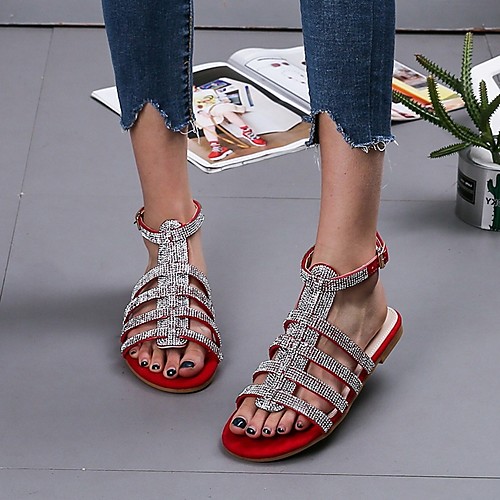 

Women's Sandals Summer Low Heel Open Toe Roman Shoes Daily PU Red / Black