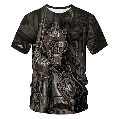 

Men's Going out Club Street chic / Exaggerated T-shirt - Color Block / 3D / Machine Print Dark Gray