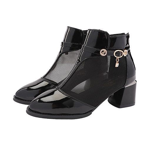 

Women's Boots Chunky Heel Pointed Toe Rhinestone / Buckle PU Mid-Calf Boots Spring & Fall Black / Gray