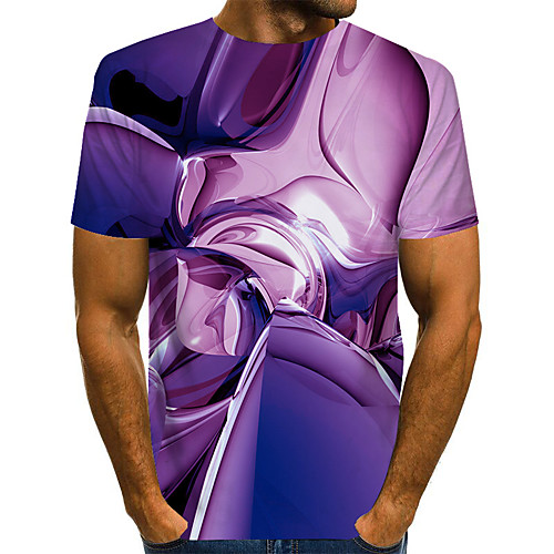 

Men's Geometric 3D Pleated Print T-shirt Street chic Exaggerated Daily Going out Blue / Purple / Red / Green