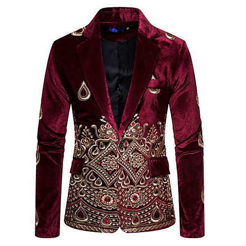 

Men's Blazer Notch Lapel Polyester Wine / Royal Blue / Black