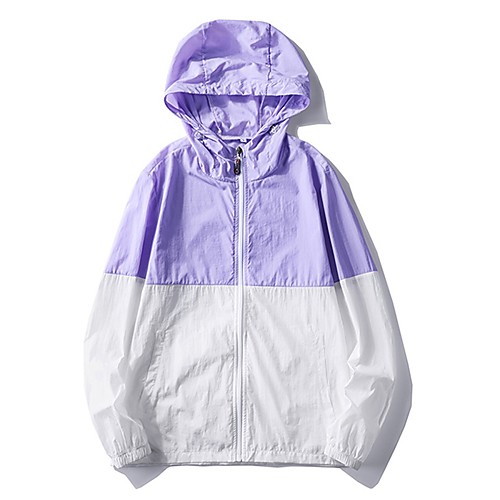 

Men's Daily / Sports Basic Spring & Fall / Spring & Summer Regular Jacket, Color Block Hooded Long Sleeve Nylon Patchwork Purple / Yellow / Light Blue