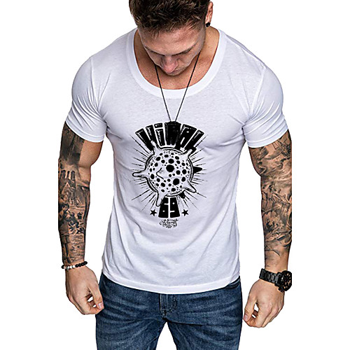 

Men's Daily Sports Business / Basic T-shirt - Abstract / Solid Colored / Letter Black & White, Print Yellow