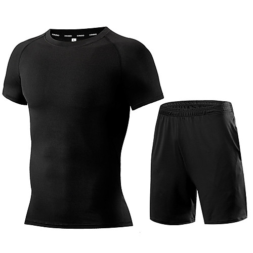 

Men's Patchwork Activewear Set Workout Outfits 2pcs Running Active Training Fitness Breathable Quick Dry Soft Sportswear Athletic Clothing Set Short Sleeve Activewear Stretchy Regular Fit