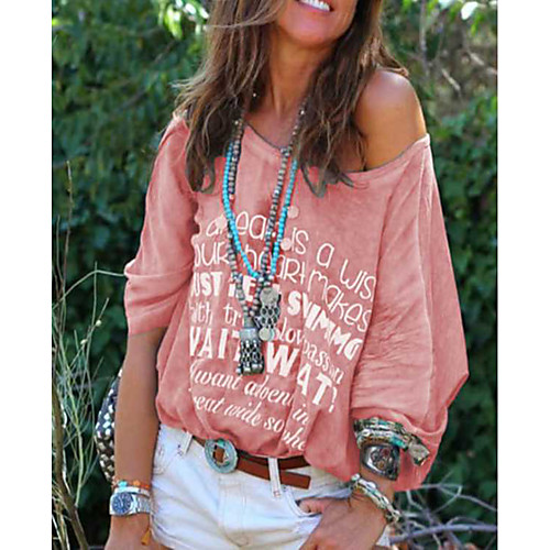 

New 2020 Women's Letter Print Middle Sleeve Off Shoulder T-shirt