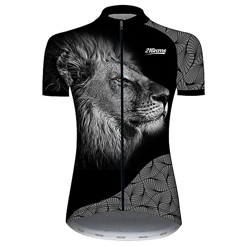 

21Grams Women's Short Sleeve Cycling Jersey 100% Polyester Black / White Geometic Animal Lion Bike Jersey Top Mountain Bike MTB Road Bike Cycling UV Resistant Breathable Quick Dry Sports Clothing