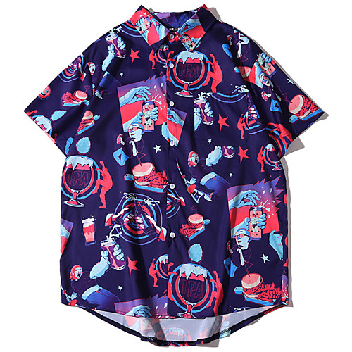 

Men's Daily Basic Shirt - Geometric Tropical Leaf, Print Purple