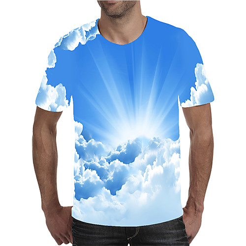 

Men's Daily Going out Street chic / Exaggerated T-shirt - Geometric / 3D / Graphic Pleated / Print Rainbow
