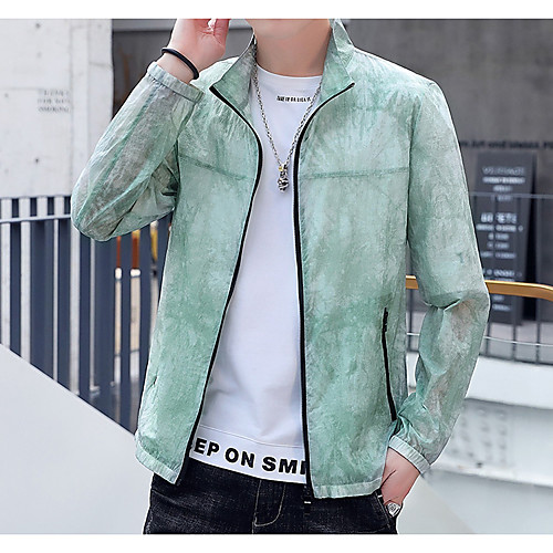 

Men's Daily / Sports Basic Spring & Fall / Spring & Summer Regular Jacket, Color Block Stand Long Sleeve Nylon Print Yellow / Light Green / Light Blue