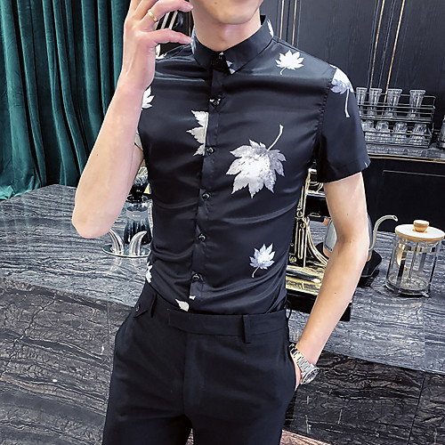 

Men's Daily Going out Basic / Elegant Shirt - Color Block White