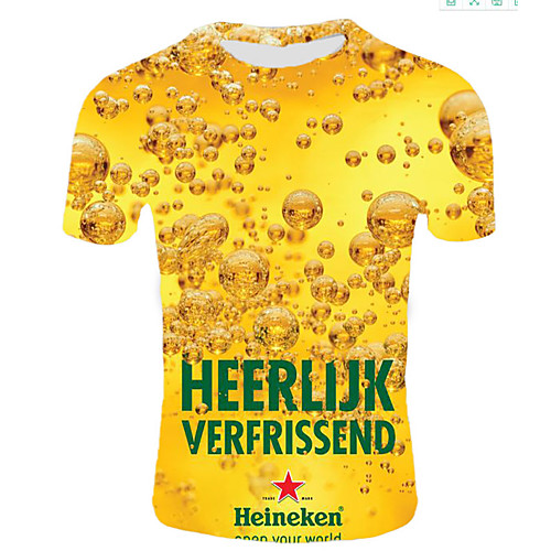 

Men's Daily Going out Basic T-shirt - 3D / Letter / Beer Print Yellow