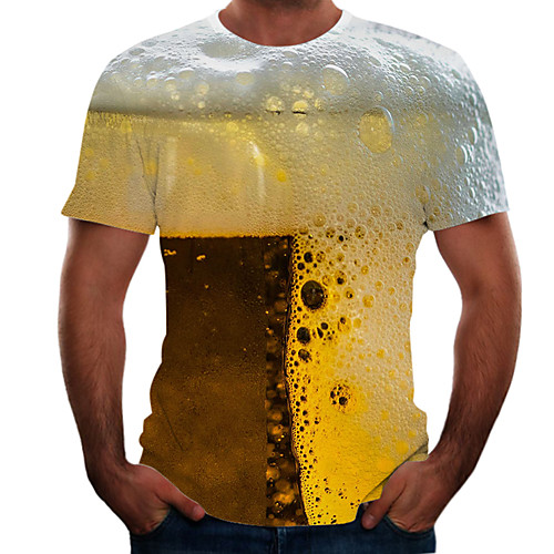 

Men's Going out Weekend Basic T-shirt - Color Block / 3D / Beer Yellow