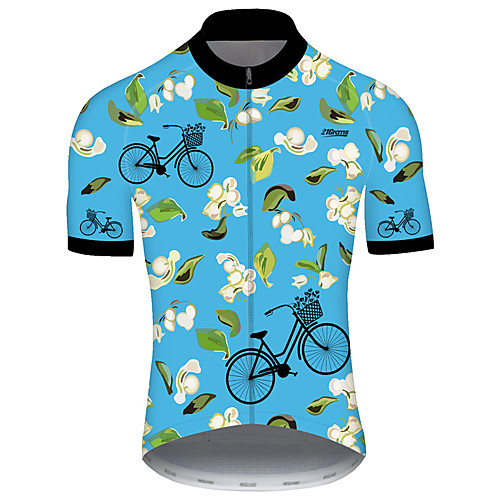 

21Grams Men's Short Sleeve Cycling Jersey Blue Floral Botanical Bike Jersey Top Mountain Bike MTB Road Bike Cycling UV Resistant Breathable Quick Dry Sports Clothing Apparel / Stretchy