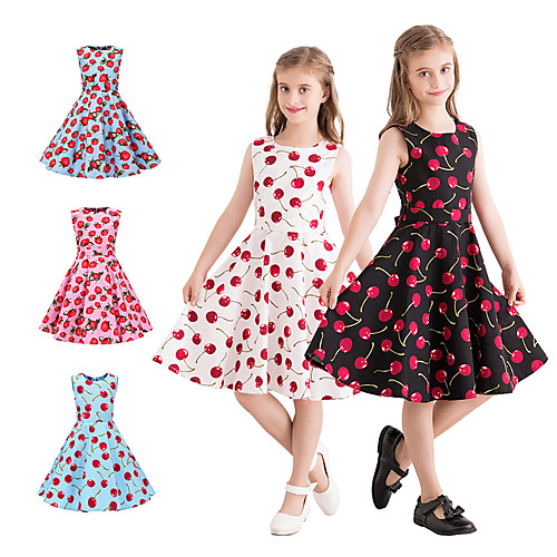 

Audrey Hepburn Country Girl 1950s Vintage Vintage Inspired Hepburn Dress JSK / Jumper Skirt Girls' Kid's Cotton Costume Red and White / RedBlack / RedBlue Vintage Cosplay Performance Family