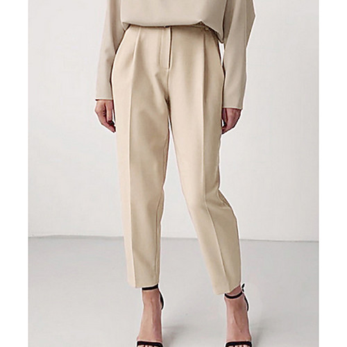 

Women's Basic Chinos Pants - Solid Colored Khaki Brown S M L