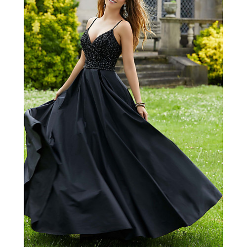 

Pleats Beading Ball Gown Black Sexy Sleeveless V Neck Floor Length Jersey Party Wear Prom Dress