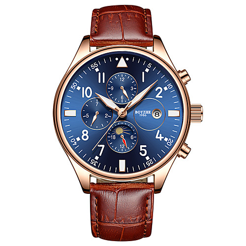 

Men's Sport Watch Automatic self-winding Modern Style Sporty Genuine Leather Black / Silver 30 m Water Resistant / Waterproof Calendar / date / day Shock Resistant Analog Casual - Blue Brown Black