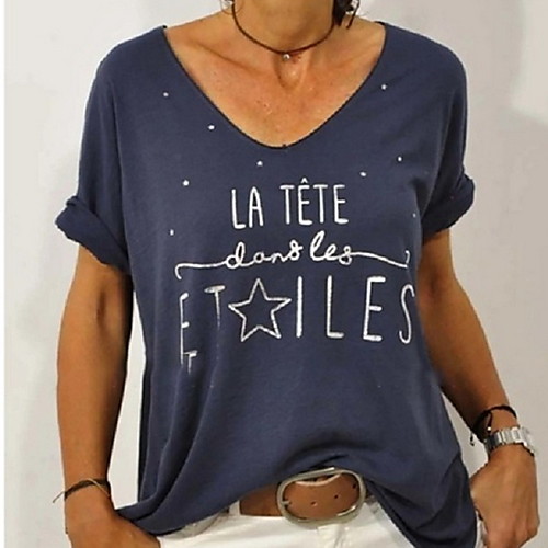 

Women's Letter Print T-shirt Daily V Neck Blue / Red / Yellow / Green / Gray