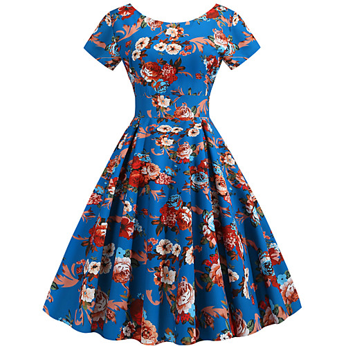 

Women's Blue Dress Street chic Party Daily A Line Floral Print Patchwork Print S M