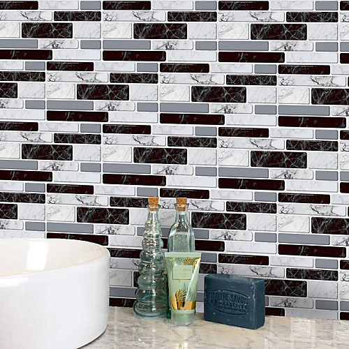 

20x10cmx9pcs Black and White Marble Wall Stickers Retro Oil-proof Waterproof Tile Wallpaper For Kitchen Bathroom Ground Wall House Decoration