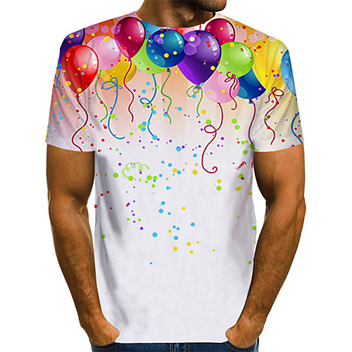 

Men's Daily Going out Street chic / Exaggerated T-shirt - Geometric / 3D / Graphic Pleated / Print Rainbow