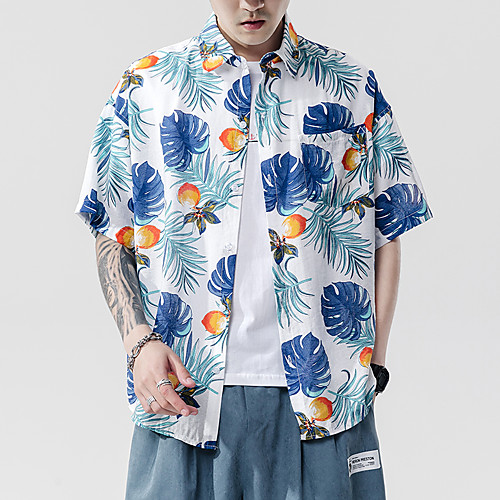 

Men's Daily Holiday Boho / Tropical Shirt - Striped / Geometric / Scenery Tropical Leaf, Print Army Green