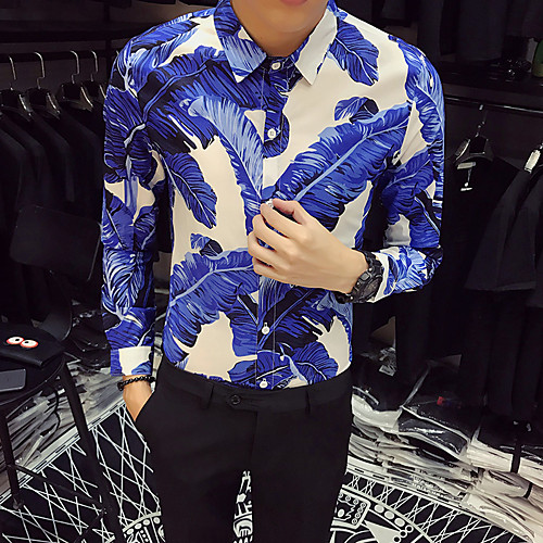

Men's Daily Going out Basic / Elegant Shirt - Color Block / 3D Blue