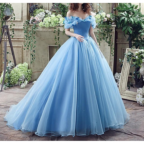 

Ball Gown Off Shoulder Floor Length Polyester Short Sleeve Country Plus Size Wedding Dresses with Lace Insert / Appliques 2020