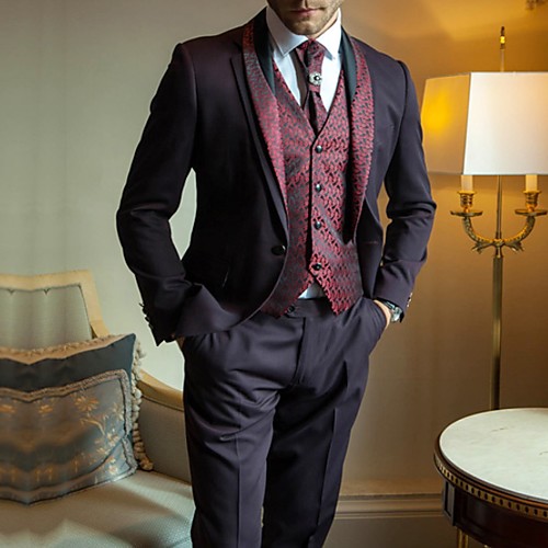 

Men's Suits Notch Lapel Polyester Wine