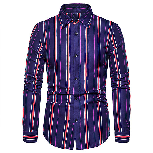 

Men's Striped Shirt Basic Daily Classic Collar Black / Navy Blue / Long Sleeve
