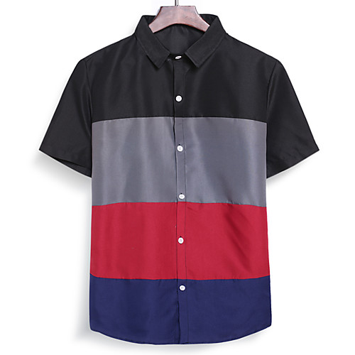 

Men's Daily Holiday Business / Basic Shirt - Color Block Black & Red, Patchwork White