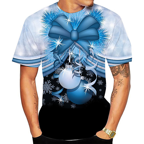 

Men's Daily Going out Basic T-shirt - Color Block / 3D / Graphic Print Light Blue